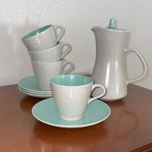 Poole Pottery of England 1960's Seagull Grey & Turquoise Coffee/Tea Set for Four